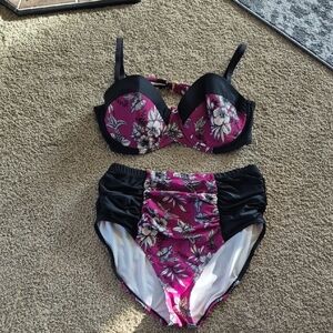 Adore Me Black and Pink Floral Bikini